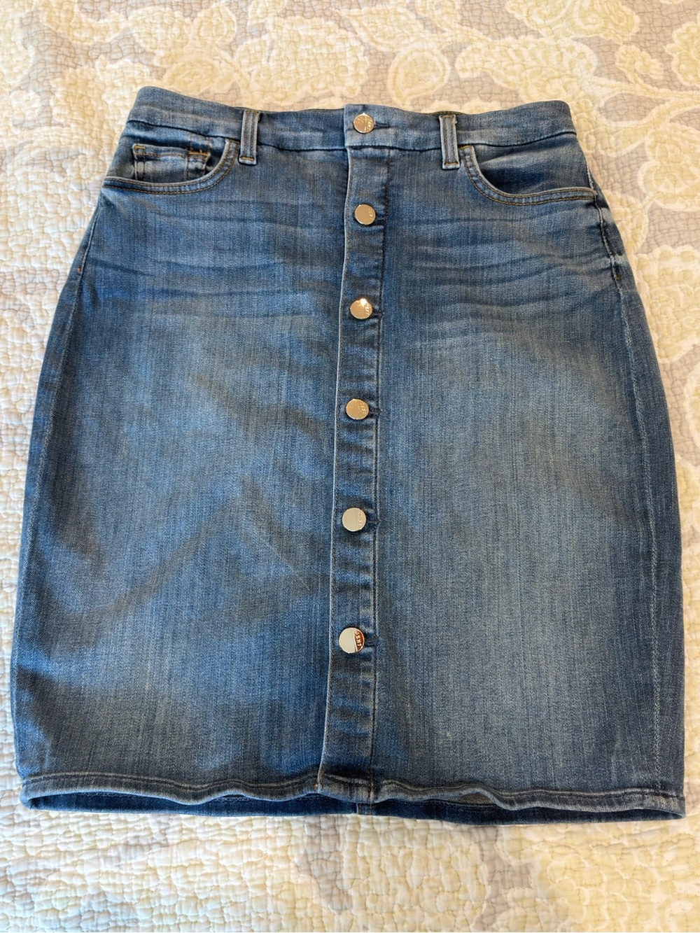 7 For All Mankind Blue Button-Front Denim Pencil Skirt